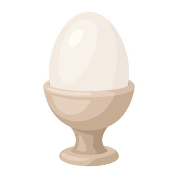 Illustration of soft boiled chicken egg in holder. Image for food and agricultural industries.