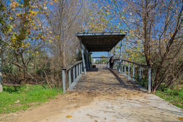 Rustic autumn landscape blue sky white clouds