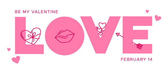 Love. Be My Valentine card with love lettering and doodle drawings.
Design for flyers, invitations, posters, brochures, banners. Vector illustration.
