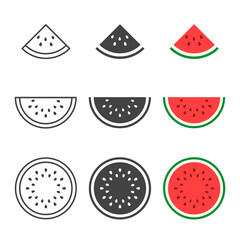 Watermelon sliced icon set, vector isolated melon symbol set isolated on white