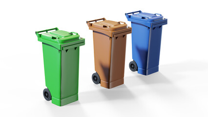 Recycling bin with recycling symbol 3d render
