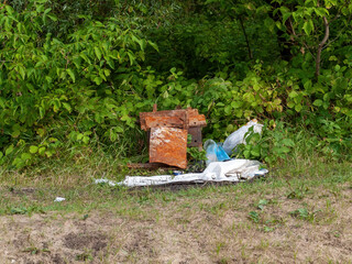 Fototapeta premium rusty barbecue on the river bank