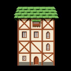 Medieval building 3d rendering. Fantasy building illustration. Front architecture.