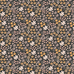 Hand-drawn floral pattern in brown, tree leaf design elements, vintage background, flowers and leaf patterns.