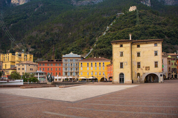 The historic Piazza Tre Novembre square in centrral Riva del Garda in the Trentino-Alto Adige region of Italy in winter
