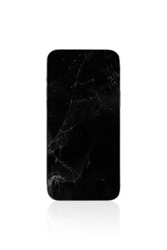 Broken Smartphone Isolated On White Background. The Smartphone Display Is Broken.