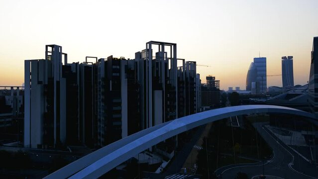 Aerial Drone - Winter Landscape at Dawn on the City of Milan