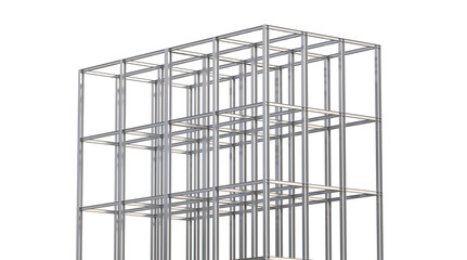 construction of steel beams, core of steel building under construction, anti-seismic construction, sustainability of new buildings 3D illustration, 3D rendering, girder structure