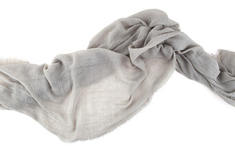 Natural cotton gauze table runner or baby shower fabric isolated on white  background. Gauze cheesecloth fabric texture top view.