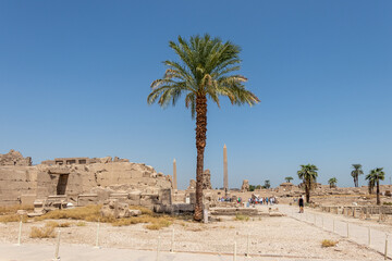 Luxor, Egypt - September 21, 2021: Obelisk of Queen Hapshetsut in Karnak, Egypt
