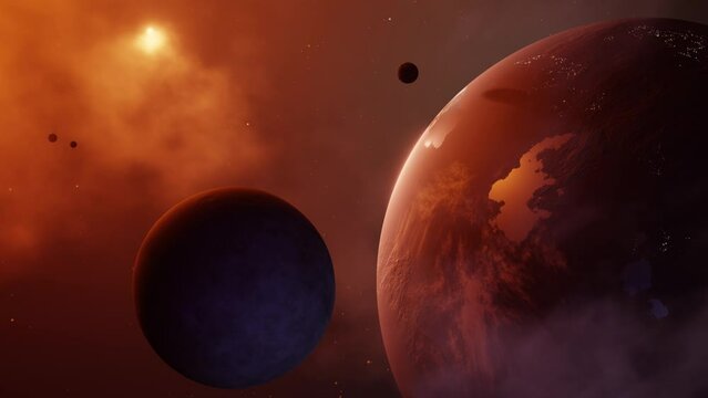 deep space nebula planet 3d animation