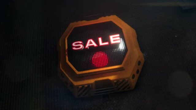 Sale - 3d animation of a stamp pressing the inscription SALE, heat of the fire of molten metal, 4k fotage
