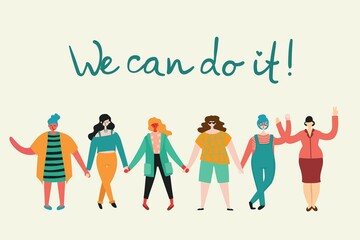 We can do it. Feminine concept and woman empowerment design for banners