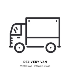 Warehouse transport line icon. Delivery van pictogram. Warehouse car, global logistic industry, delivery service flat outline icon. Editable stroke
