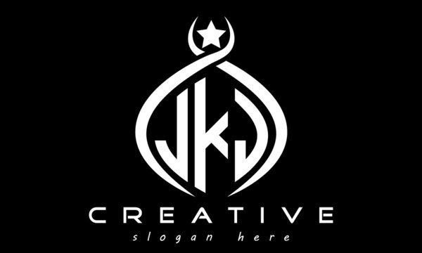 JKJ three letters monogram curved oval initial logo design, geometric minimalist modern business shape creative logo, vector template