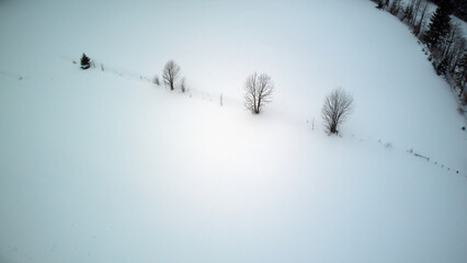 Landscape with snow from drone