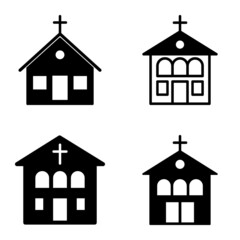 Church Flat Icon Set Isolated On White Background