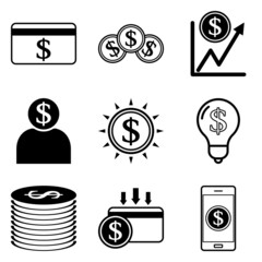 Dollar Flat Icon Set Isolated On White Background