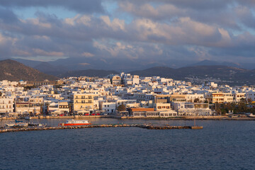 Panoramic view of the harbor of Naxos island, Cyclades, Greece