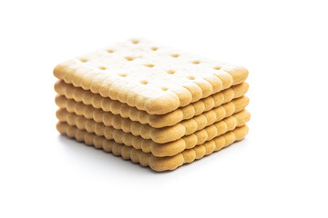 Stacked butter biscuits. Sweet cookies isolated on white background.