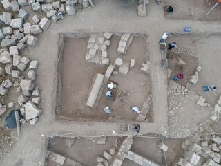Excavations in the area of ​​the ancient city. Archaeological excavation background. historical. top view