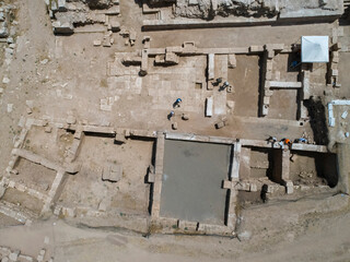 Excavations in the area of ​​the ancient city. Archaeological excavation background. historical. top view