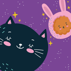 Kid Illustration cat and rabbit