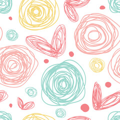 Seamless vector background with circles and hearts. Children's doodles.