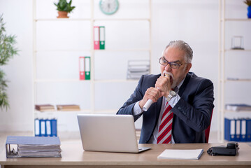 Naklejka premium Old male employee working in the office