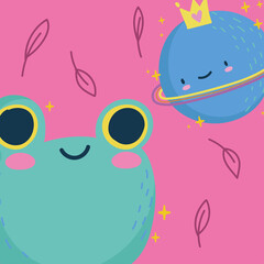 Kid Illustration frog and planet