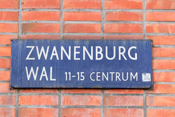 Street Sign Zwanenburgwal At Amsterdam The Netherlands 28-1-2022