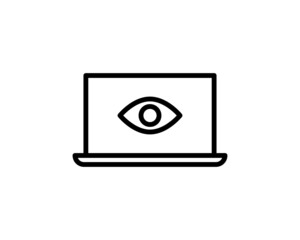 Laptop and eye icon. Internet surveillance, spyware, computer is watching you concepts. Flat design. Vector illustration