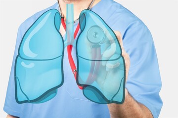 the doctor holds the lungs organ symbol. Awareness of lung cancer, pneumonia, asthma, world no...