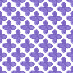 Geometric seamless pattern with small blue hand painted crosses on white background. For textile, print, etc.