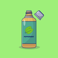 Peppermint Oil Vector Icon Illustration. Essential Oil. Aromatherapy. Flat Cartoon Style Suitable for Web, Landing Page, Banner, Flyer, Sticker, Wallpaper, Background, Mobile App, UI