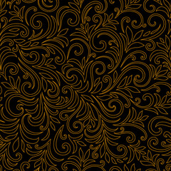 Elegant seamless pattern with leaves and curls. Luxury floral background. Vector illustration.