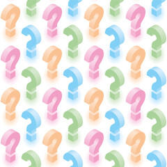 Childrens Quiz Isometric Background. Multicolor Question Marks Seamless Vector Pattern.