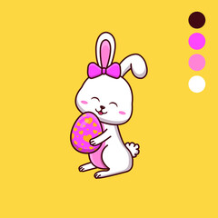 Cute cartoon rabbit with egg vector illustration. Animal isolated vector. Flat cartoon style