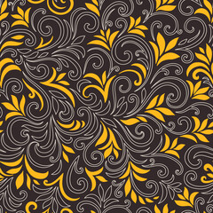 Elegant seamless pattern with leaves and curls. Luxury floral background. Vector illustration.