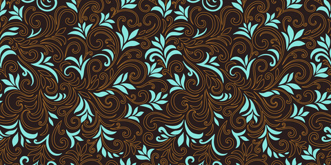 Elegant seamless pattern with leaves and curls. Luxury floral background. Vector illustration.