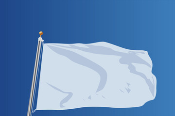 Vector layout of a fluttering flag isolated on the sky color background.