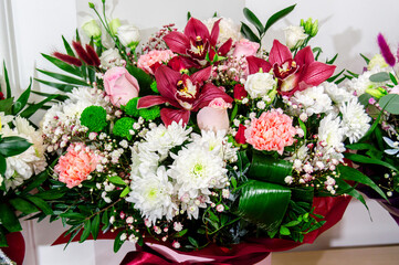 Bouquet of various white and red flowers