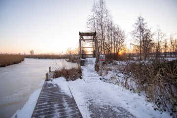 bridge in the snow in Giethoorn