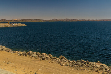 View of Aswan High Dam reservoir from the dam, Egypt