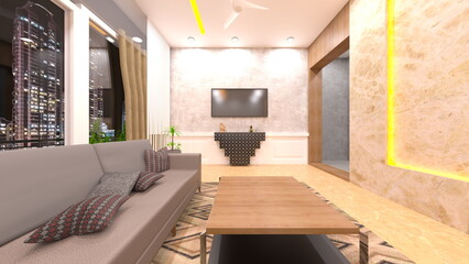 夜景が見えるリビングルーム