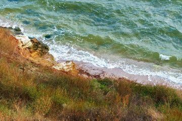 beautiful seascape, sea, waves, view from high hills