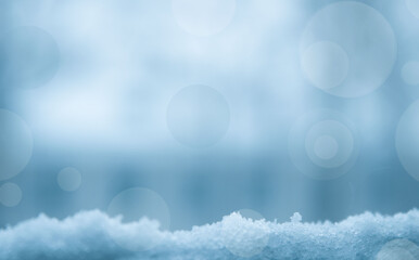 Winter banner with snow and blurred background. Selective focus. Winter banner or poster. Copy space