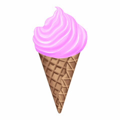  ice cream cone with pink cream on a white background 