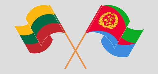 Crossed and waving flags of Lithuania and Eritrea