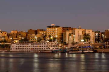 Evening view of Aswan skyline and the river Nile, Egypt